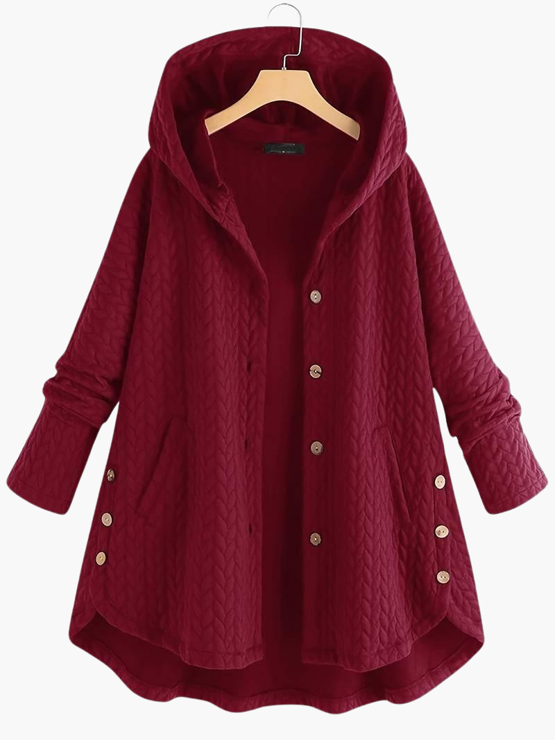 Elegant Hooded Winter Coat for Women - Long & Button-Up