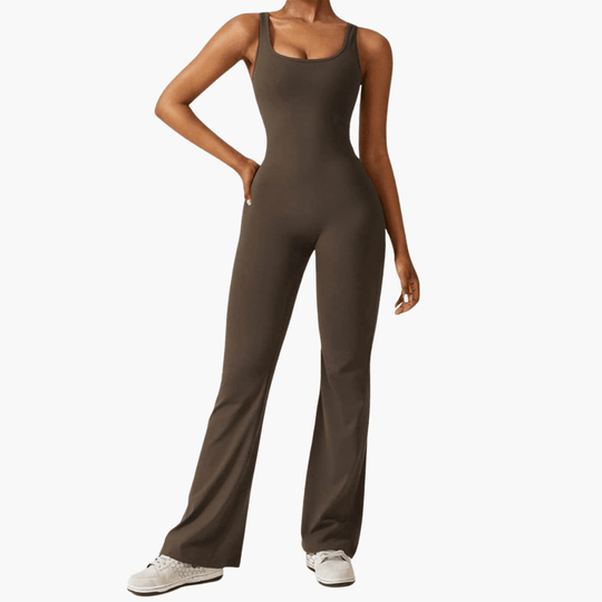 Women’s sleeveless jumpsuit with scoop neck and flared legs