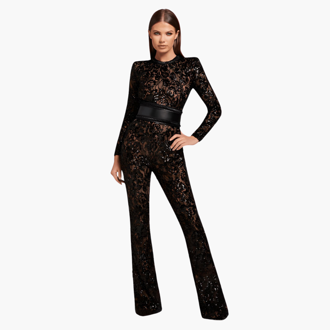 Women’s long sleeve flared leg lace jumpsuit