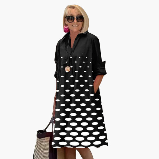 Women's midi dress with long sleeves and polka dot print
