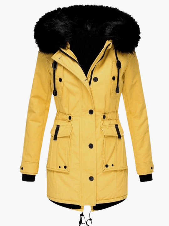 Faux Fur Hooded Parka - Women's Winter Warm Coat with Pockets