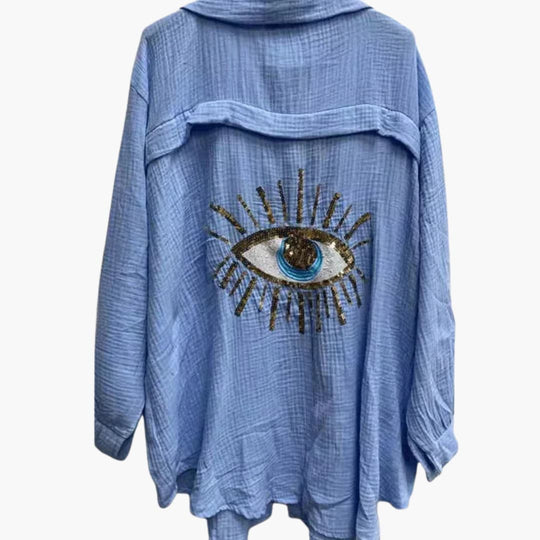 Women’s oversized beach shirt with long sleeves and sheer fabric