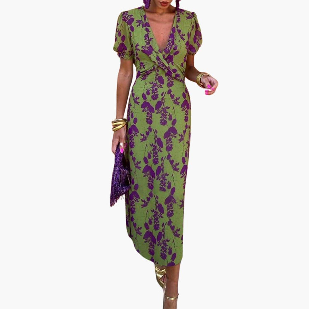 Floral Leaf Maxi Dress for Women - Elegant Summer Style