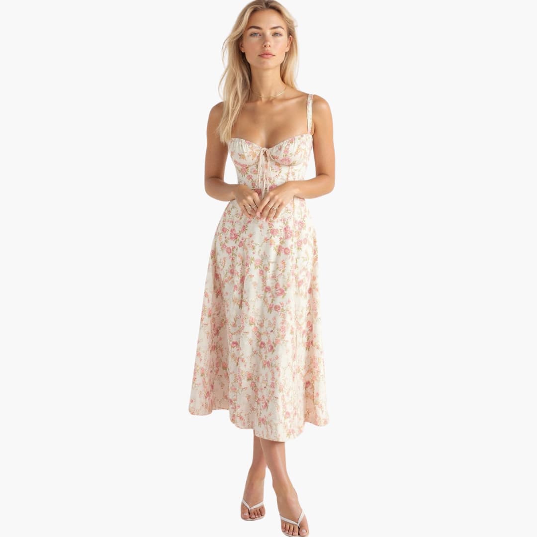 Waist Tie Midi Dress for Women - Elegant and Flattering Fit
