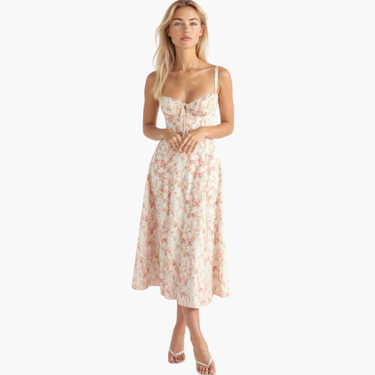 Waist Tie Midi Dress for Women - Elegant and Flattering Fit