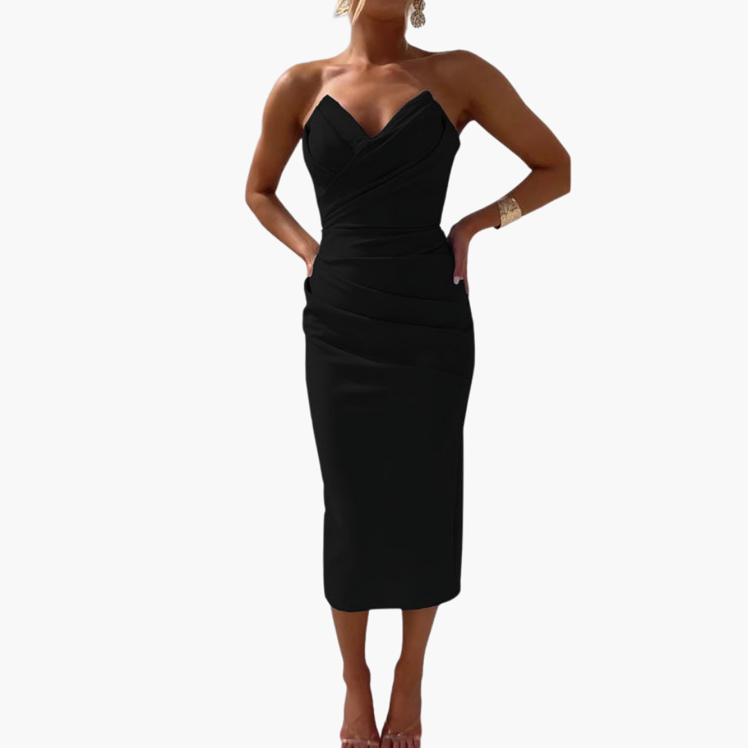 Elegant Strapless Bodycon Dress for Women - Midi Length