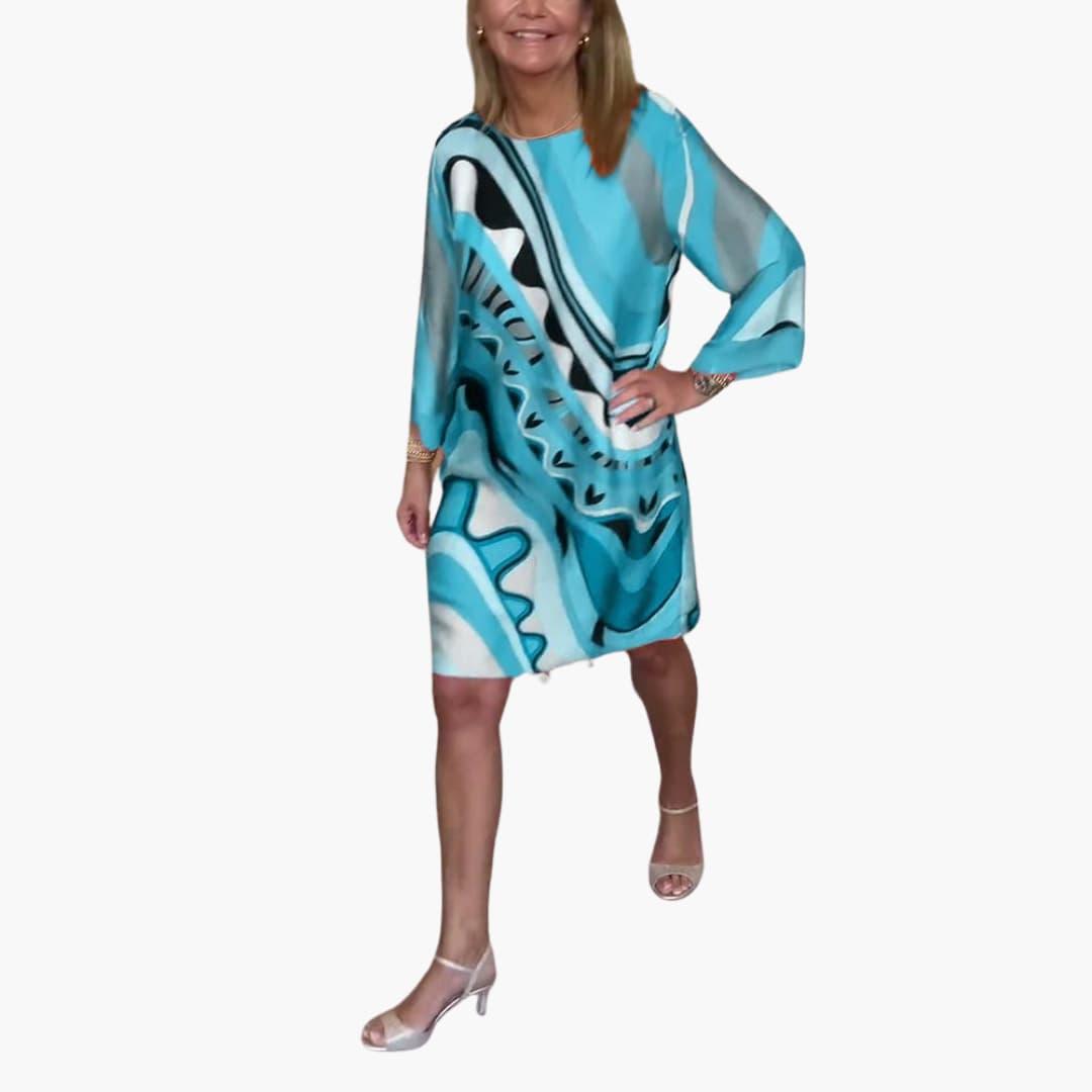 Printed Midi Dress with Bell Sleeves - Casual Fit for Women