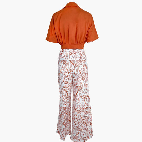 Women’s two-piece set with puff sleeve top and palazzo trousers