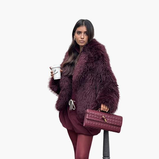 Cropped Fur Jacket - Women's Fluffy Winter Coat with Lapel