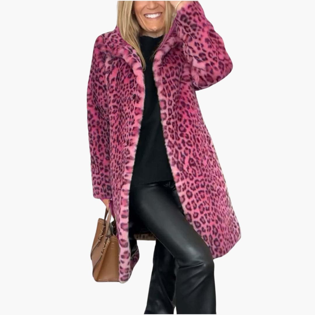 Leopard Print Faux Fur Coat - Women's Long Winter Jacket