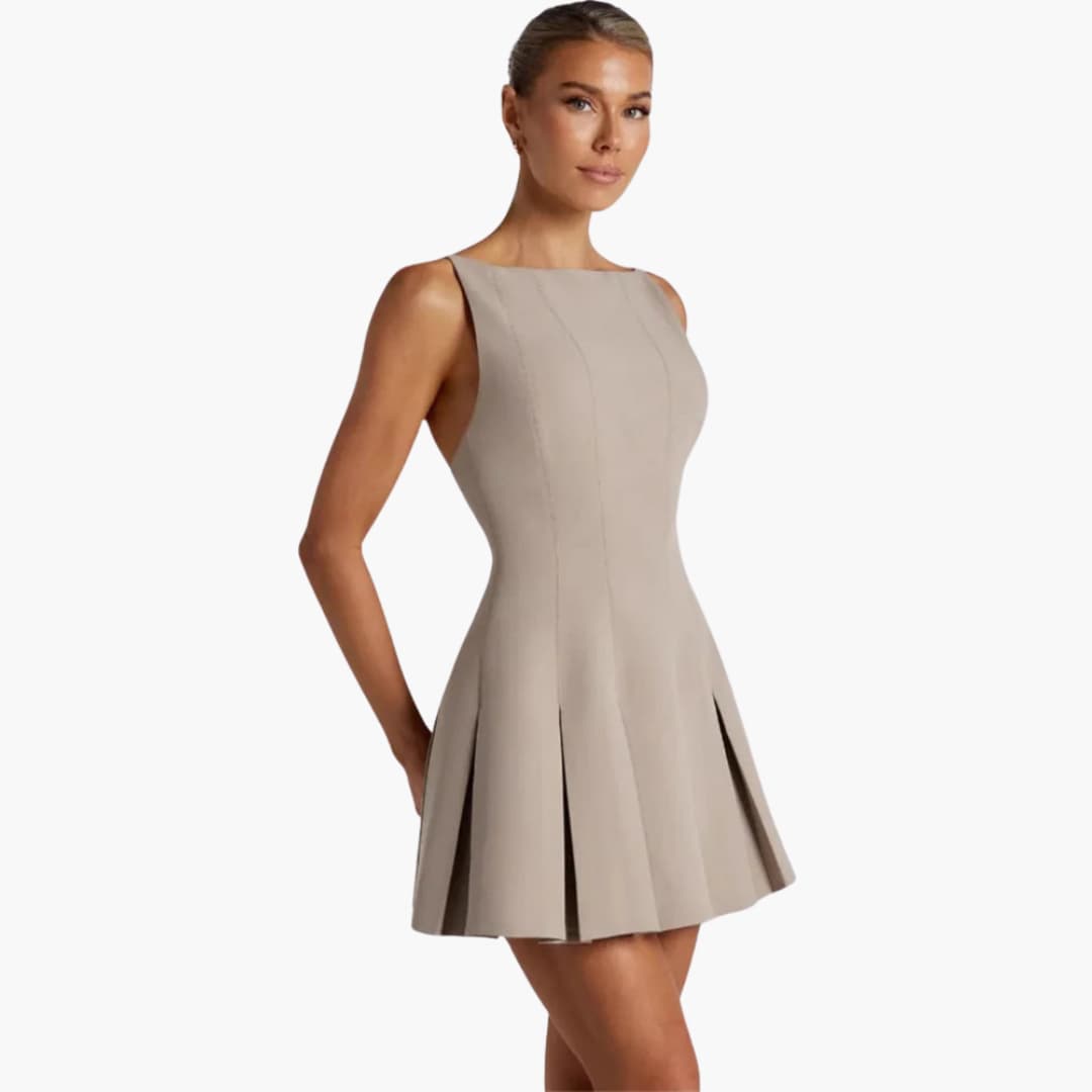 Backless Pleated Mini Dress for Women - Elegant Sleeveless