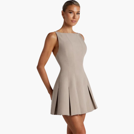 Backless Pleated Mini Dress for Women - Elegant Sleeveless
