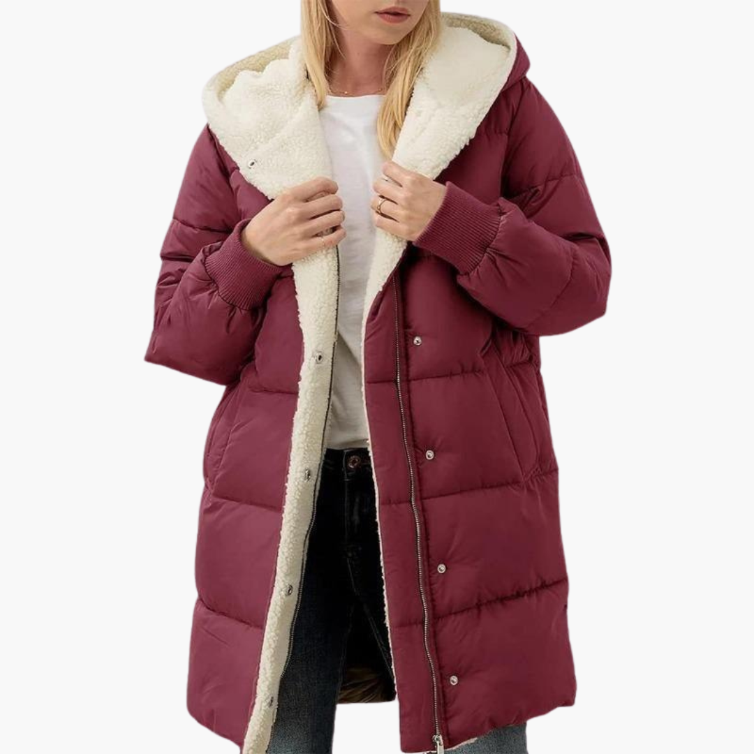 Hooded Puffer Coat - Women's Fleece Lined Winter Jacket
