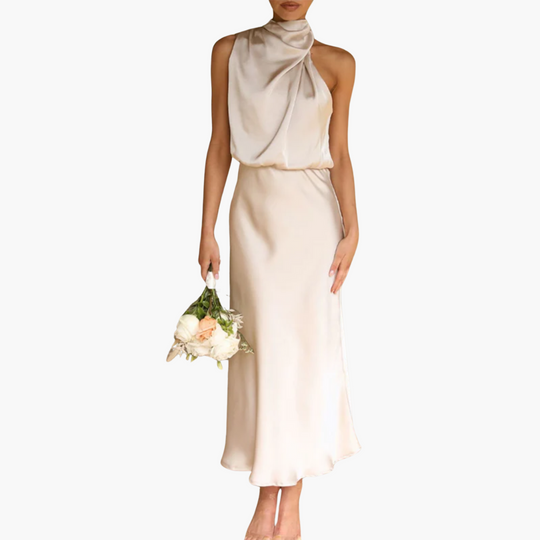 Gown with One-Shoulder Draped Neckline - Women's Formal Wear