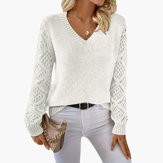 Jade | Stylish V-Neck Sweater With Handmade Details - IsabellaMae