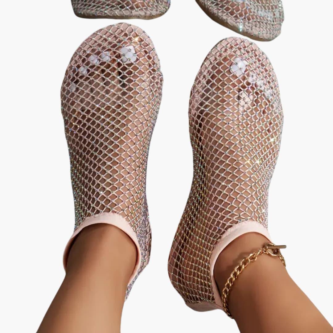 Women's mesh cutout sandals with cushioned insole and flat sole