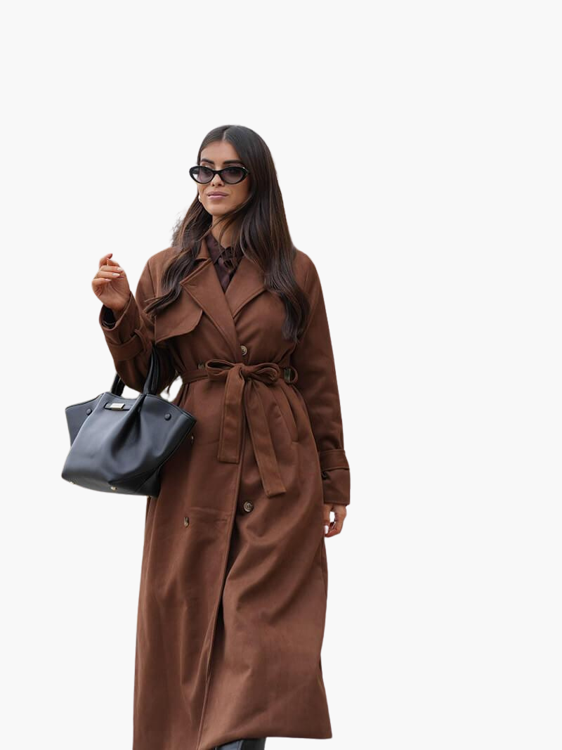 Elegant Double-Breasted Trench Coat - Women's Belted Outerwear