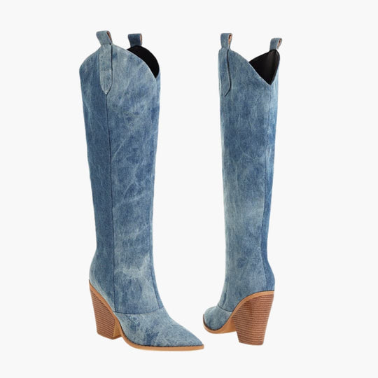 Women’s cowboy boots with knee-high shaft and block heel