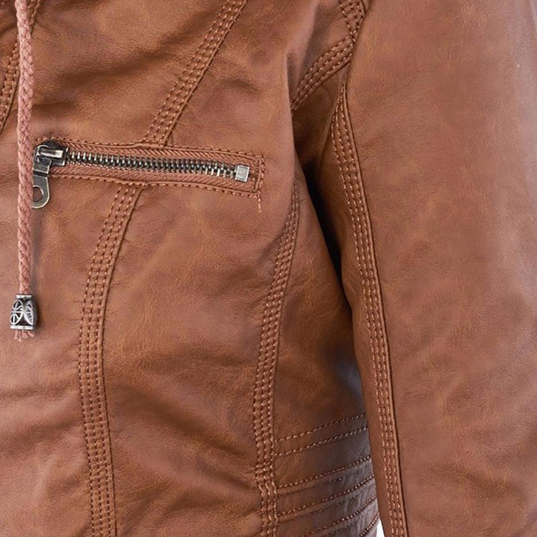 Zip-Up Jacket - Lightweight Faux Leather Fit for Women