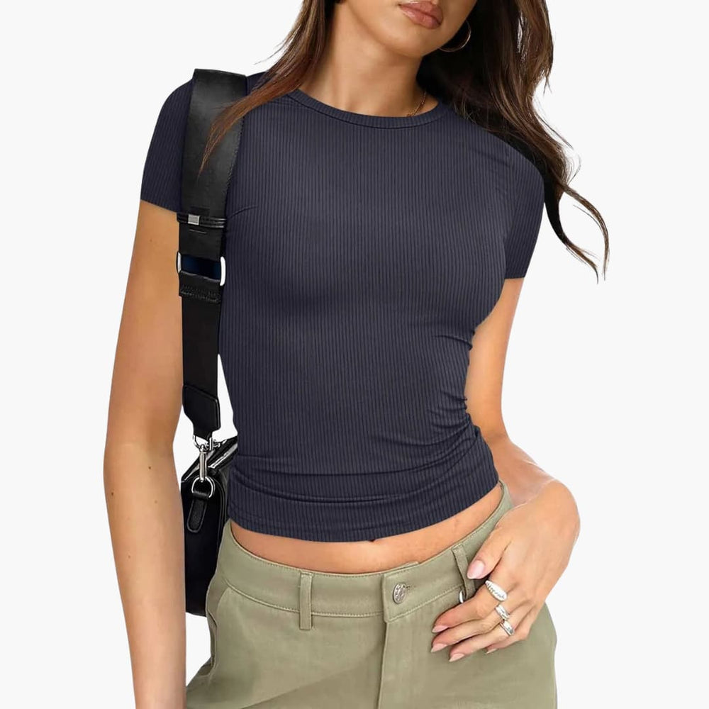 Women’s ribbed cropped t-shirt with short sleeves