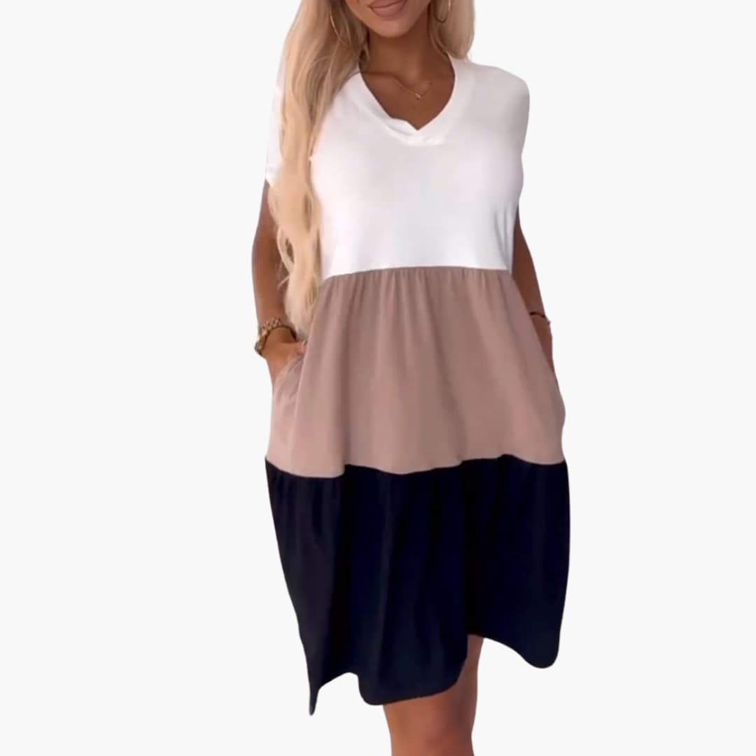 Casual Dress - Women’s Colourblock T-Shirt Style, Relaxed Fit