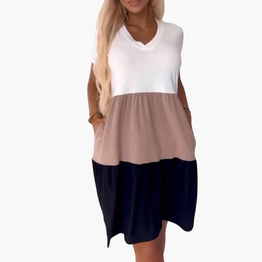 Casual Dress - Women’s Colourblock T-Shirt Style, Relaxed Fit