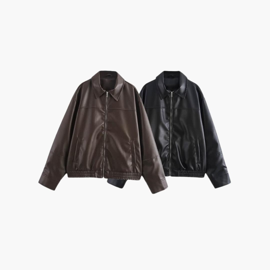 Faux Leather Zip Jacket - Women's Chic All-Season Style