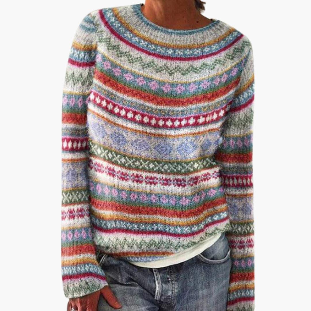 Colorful Knit Sweater for Women - Retro Style & Cozy Fit