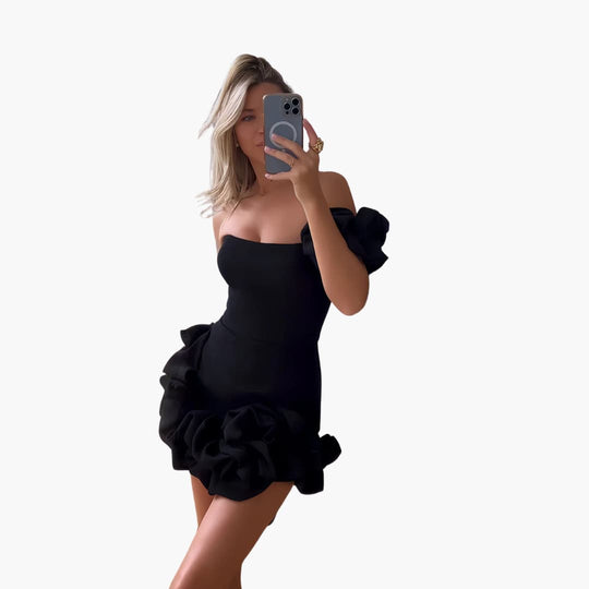 One-Shoulder Satin Ruffle Dress for Women - Elegant Party Look