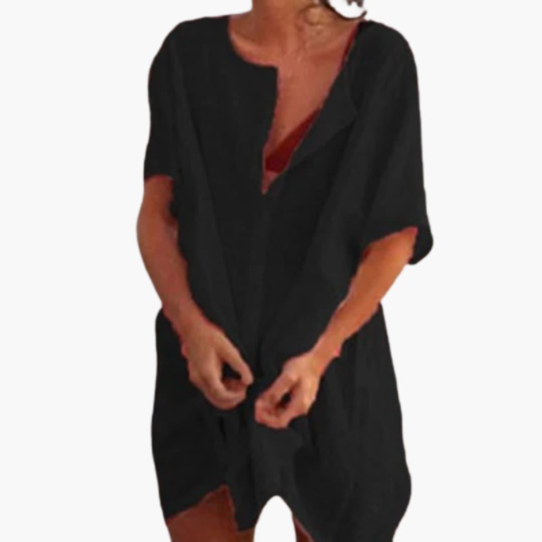 Knee-Length Button-Down Casual Dress for Women - Relaxed Fit