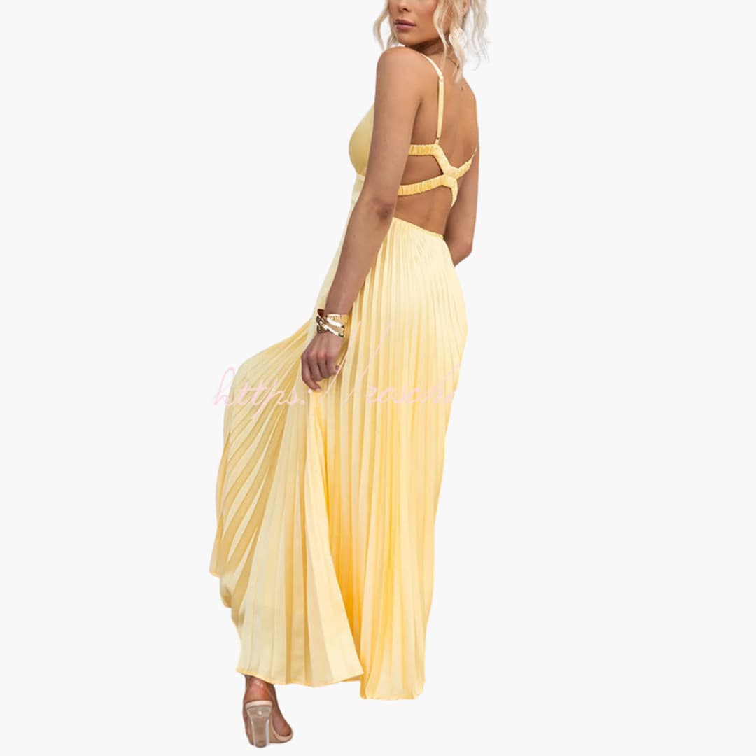 Pleated Neckline Dress for Women - Elegant Midi Style