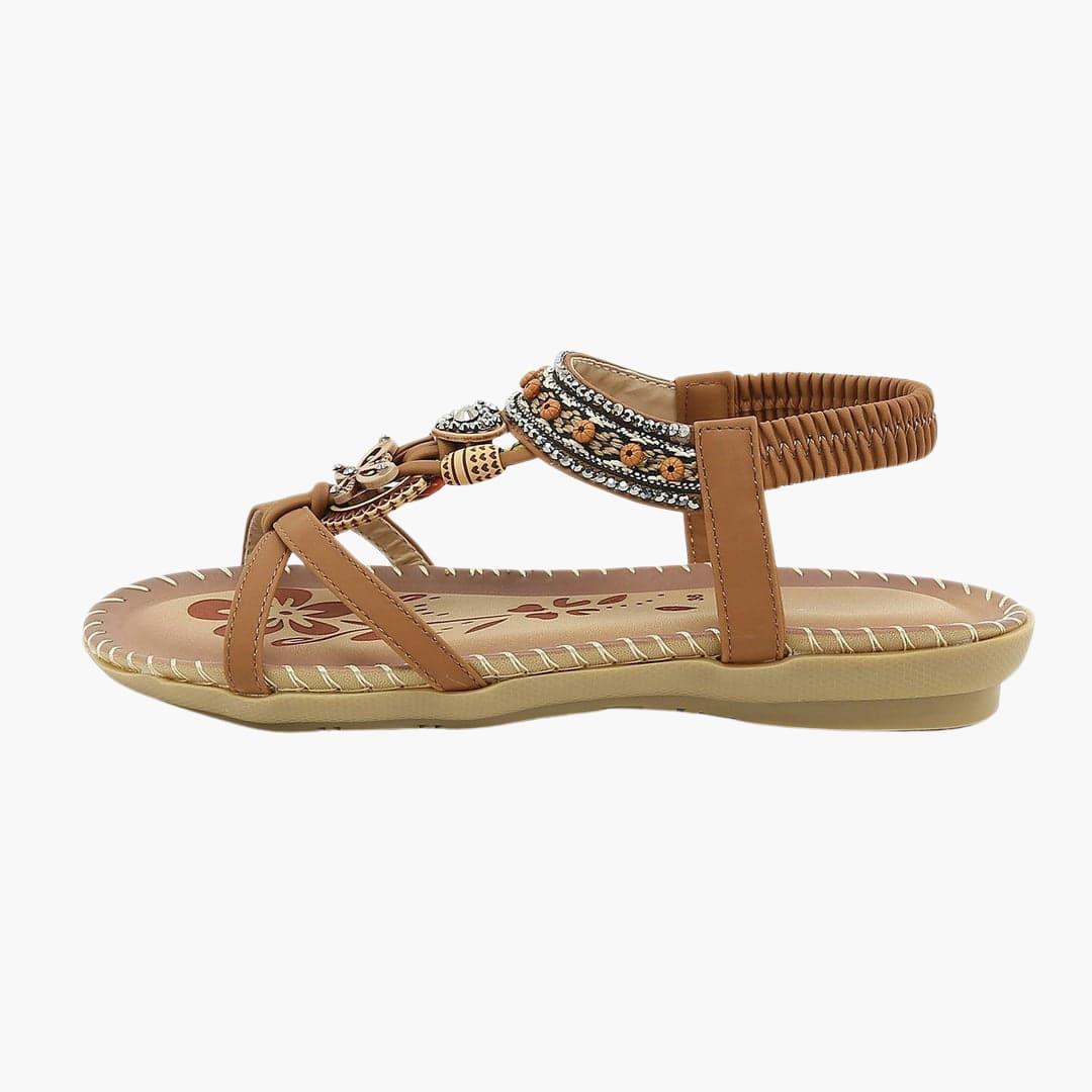 Beaded Boho Flat Sandals for Women – Elastic Strap Comfort - IsabellaMae