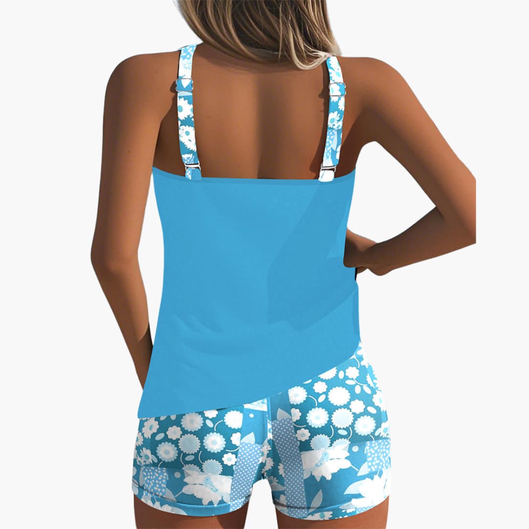 Women's summer tankini set with shorts and scoop neckline