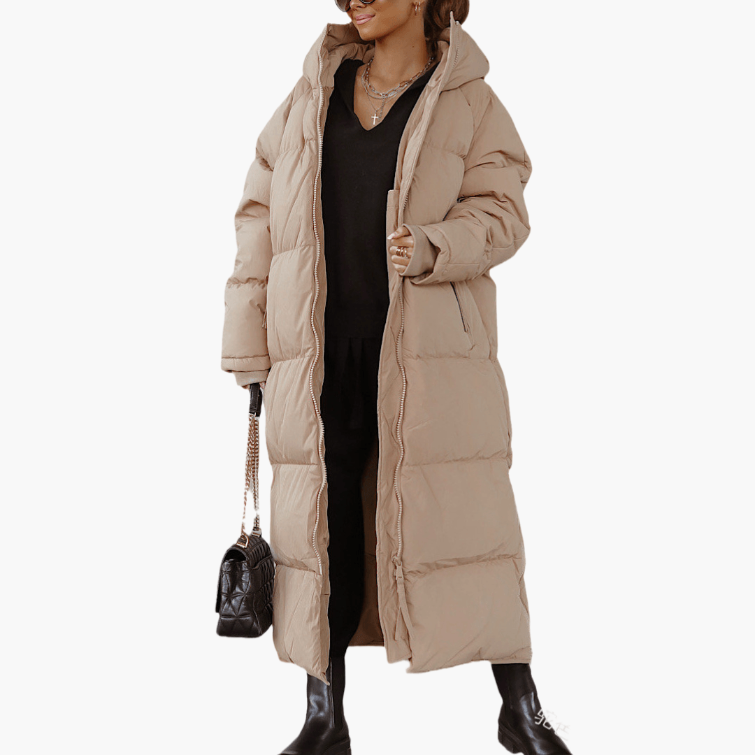 Oversized Hooded Puffer Coat - Women's Quilted Winter Jacket