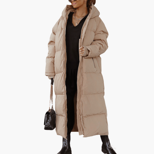 Oversized Hooded Puffer Coat - Women's Quilted Winter Jacket