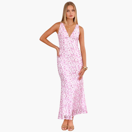 Lace Maxi Dress - Women's Elegant Evening Gown with Detail