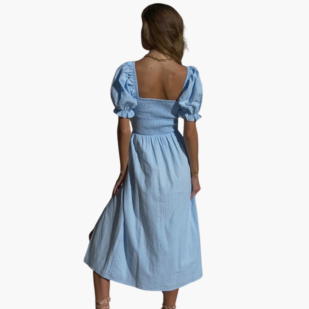 Off-the-shoulder Dress for Women - Smocked Bodice & Puff Sleeves