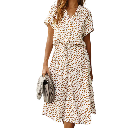 Polka Dot Midi Dress - Flattering Fit & Flare Style for Women