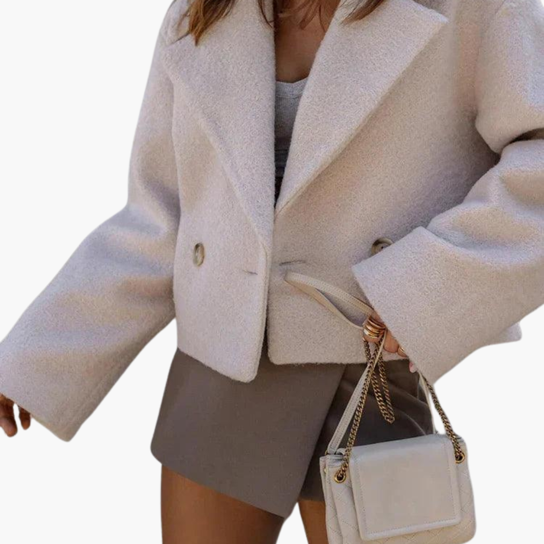 Chic Wool Blend Cropped Jacket - Oversized Elegance for Women