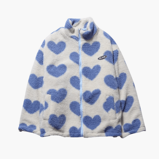 Reversible Heart Print Sherpa Jacket - Women's Winter Fleece