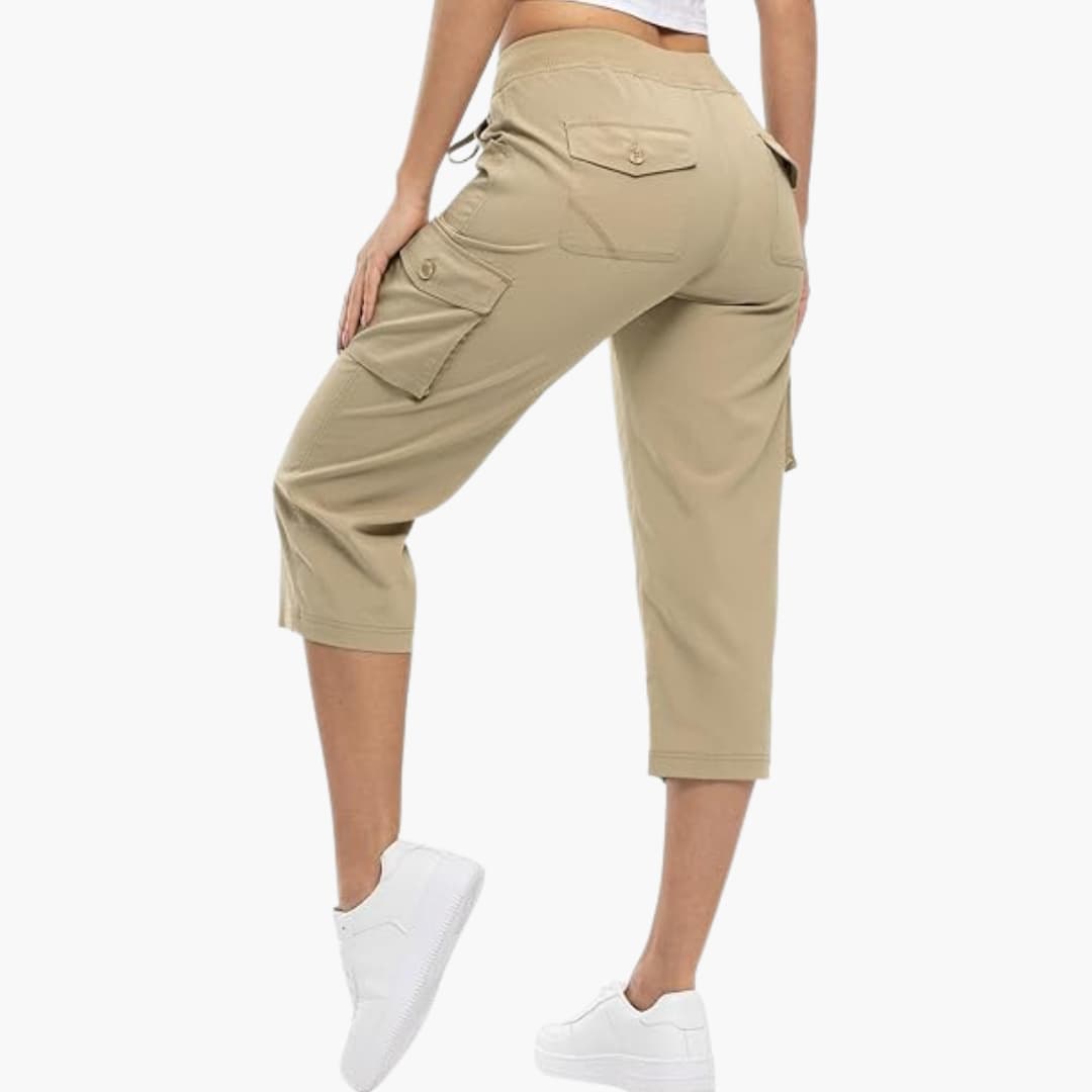 Women’s 3/4 length cargo capri shorts with utility pockets
