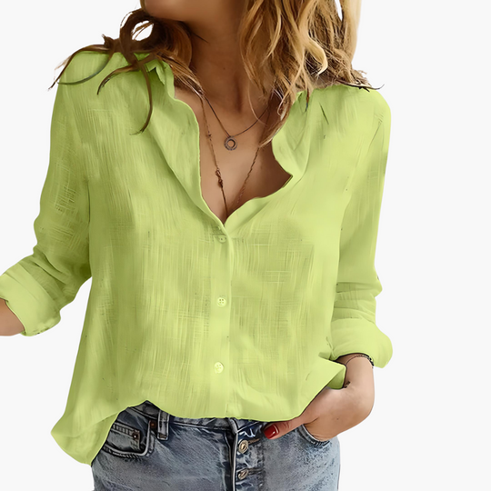 Women’s button down shirt with long sleeves and loose fit