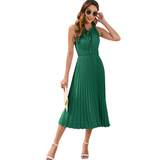 Pleated Halterneck Dress - Chic Special Occasion Fit for Women