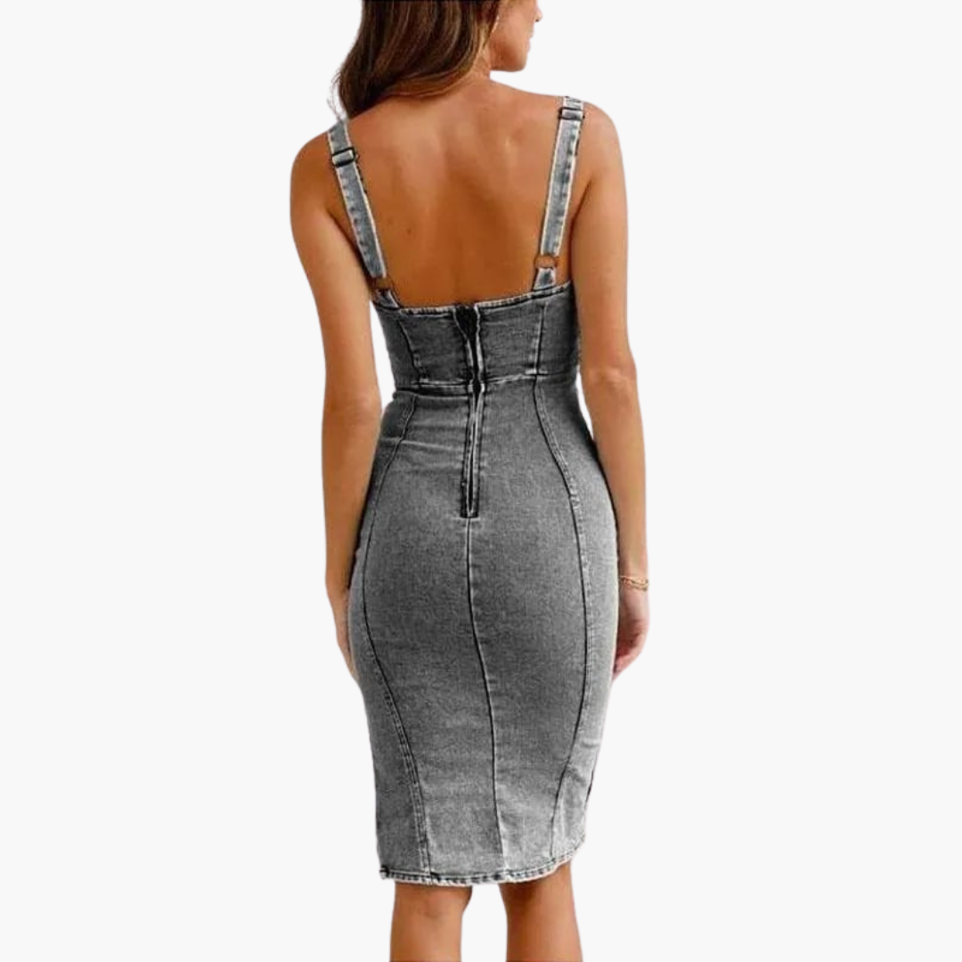 Denim Camisole Dress - Women's Sleeveless Casual Midi