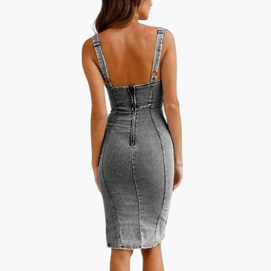 Denim Camisole Dress - Women's Sleeveless Casual Midi