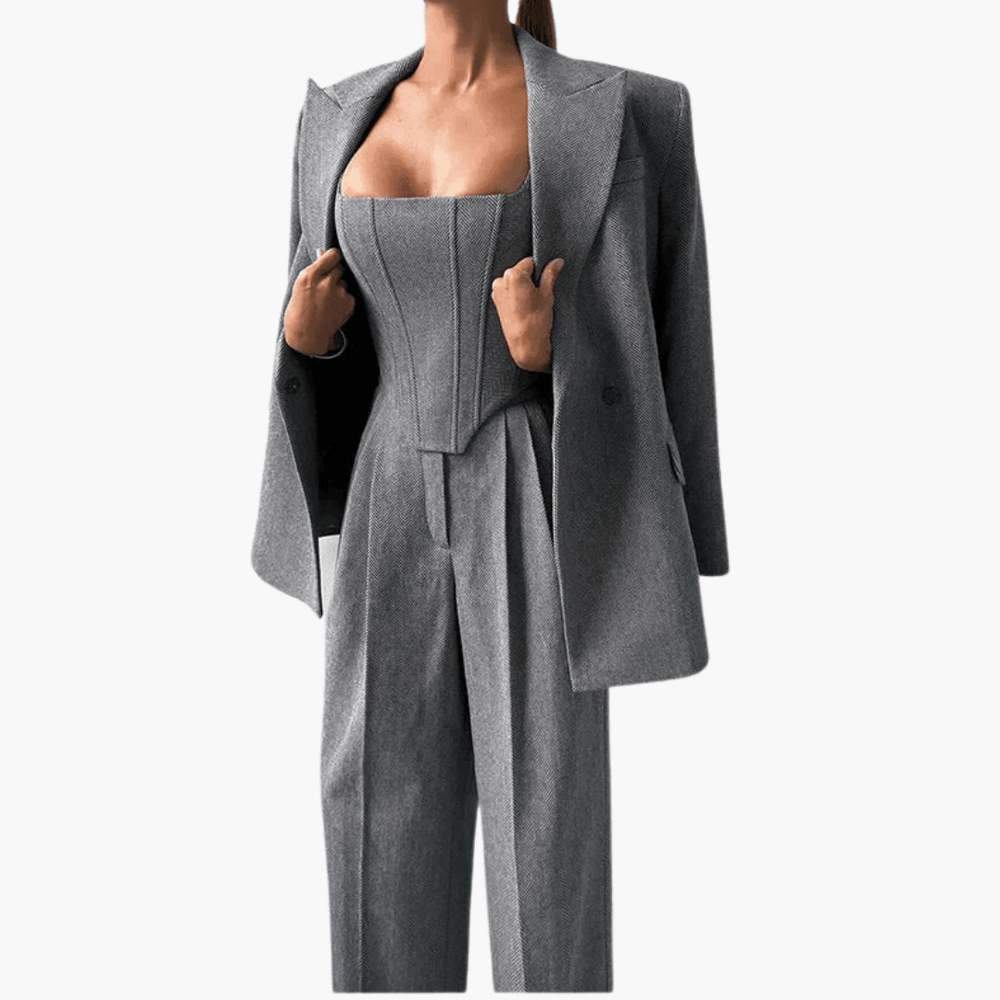 Women's 3 piece suit set with blazer corset and trousers