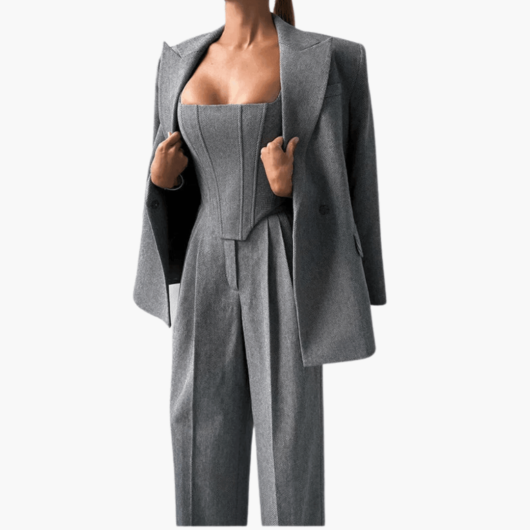 Women's 3 piece suit set with blazer corset and trousers