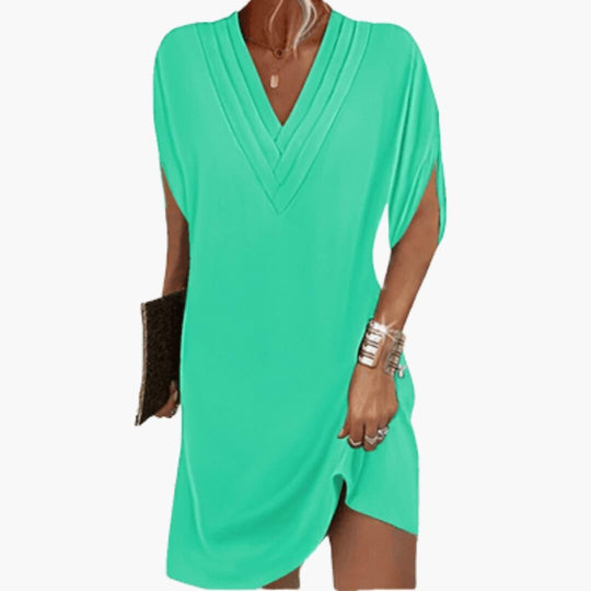 Women’s summer tunic dress with V-neck and short sleeves