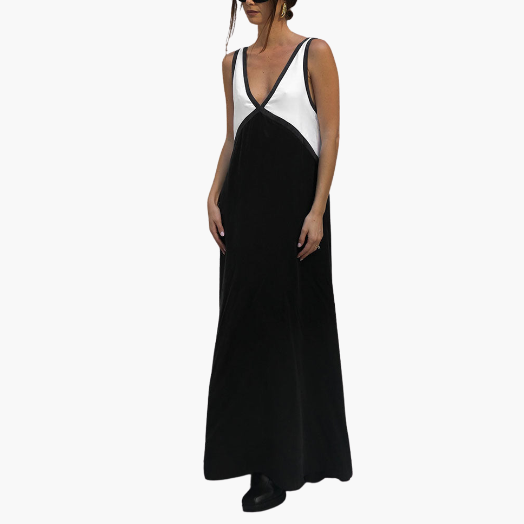 V-neck Colour-Block Maxi Dress for Women - Stylish & Lightweight
