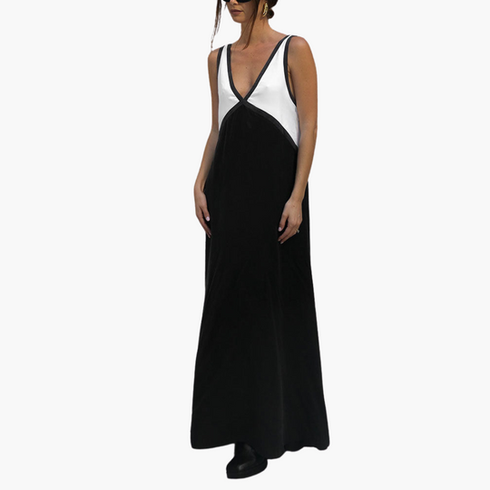V-neck Colour-Block Maxi Dress for Women - Stylish & Lightweight